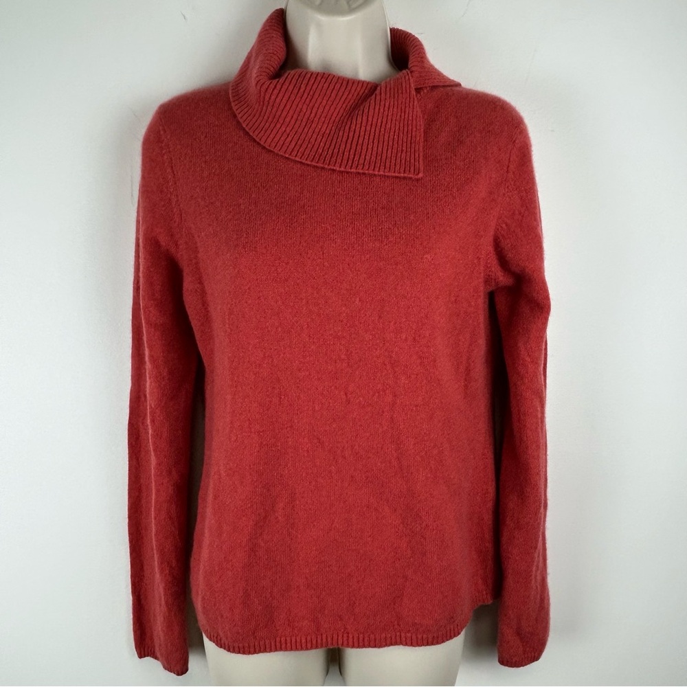 Griffen Womens Cashmere Coral  Cowl-Neck Sweater sz L Old Money Quite Luxury